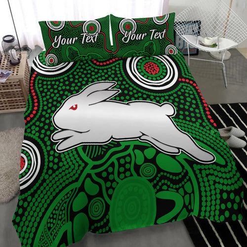 custom-personalised-rabbitohs-indigenous-bedding-set-simple-green