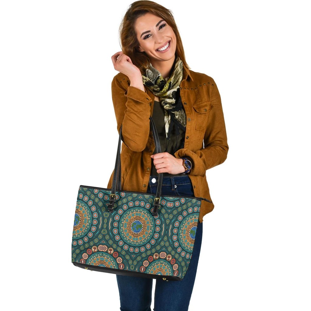 large-leather-totes-aboriginal-green-dot-painting-with-earth