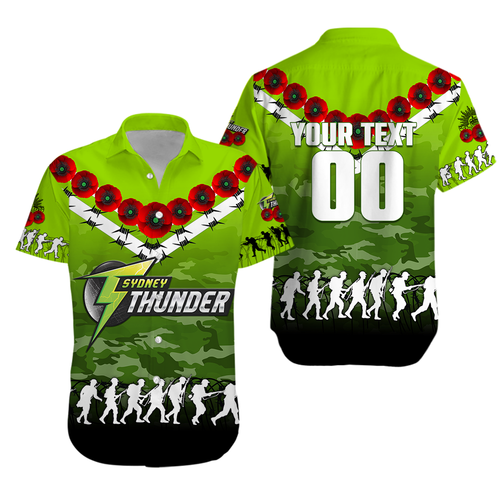 (Custom Personalised) Sydney Thunder ANZAC 2022 Hawaiian Shirt Camouflage With Poppy
