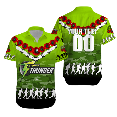 (Custom Personalised) Sydney Thunder ANZAC 2022 Hawaiian Shirt Camouflage With Poppy