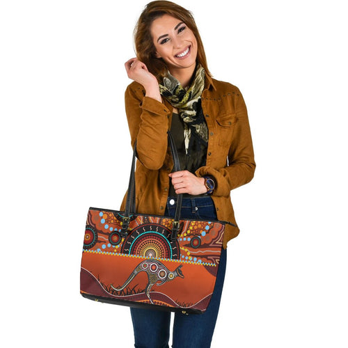 aboriginal-leather-tote-bag-kangaroo-with-dot-painting