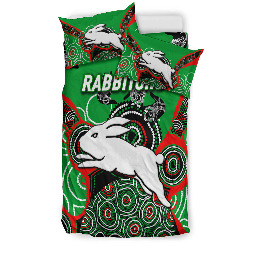 Rabbitohs Rugby Aboriginal Art Bedding Set - LT12