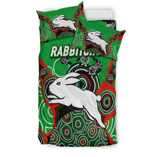 Rabbitohs Rugby Aboriginal Art Bedding Set - LT12
