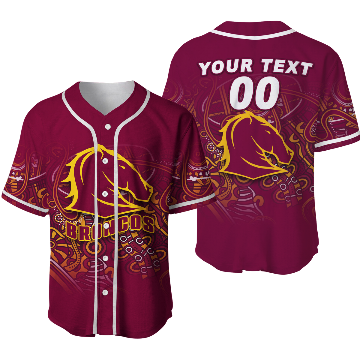 (Custom Personalised) Brisbane Broncos Rugby Indigenous Baseball Jersey - LT12