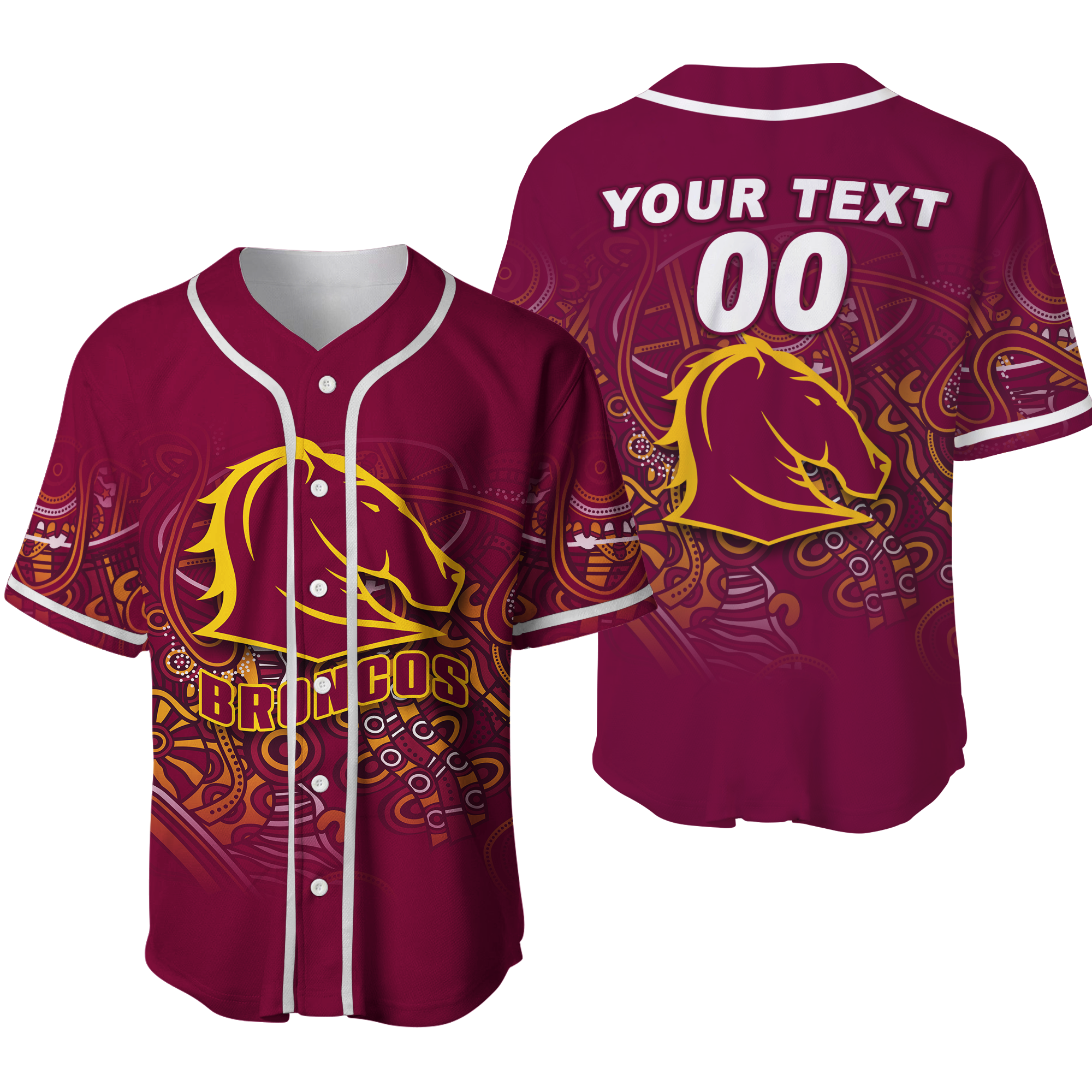 (Custom Personalised) Brisbane Broncos Rugby Indigenous Baseball Jersey - LT12