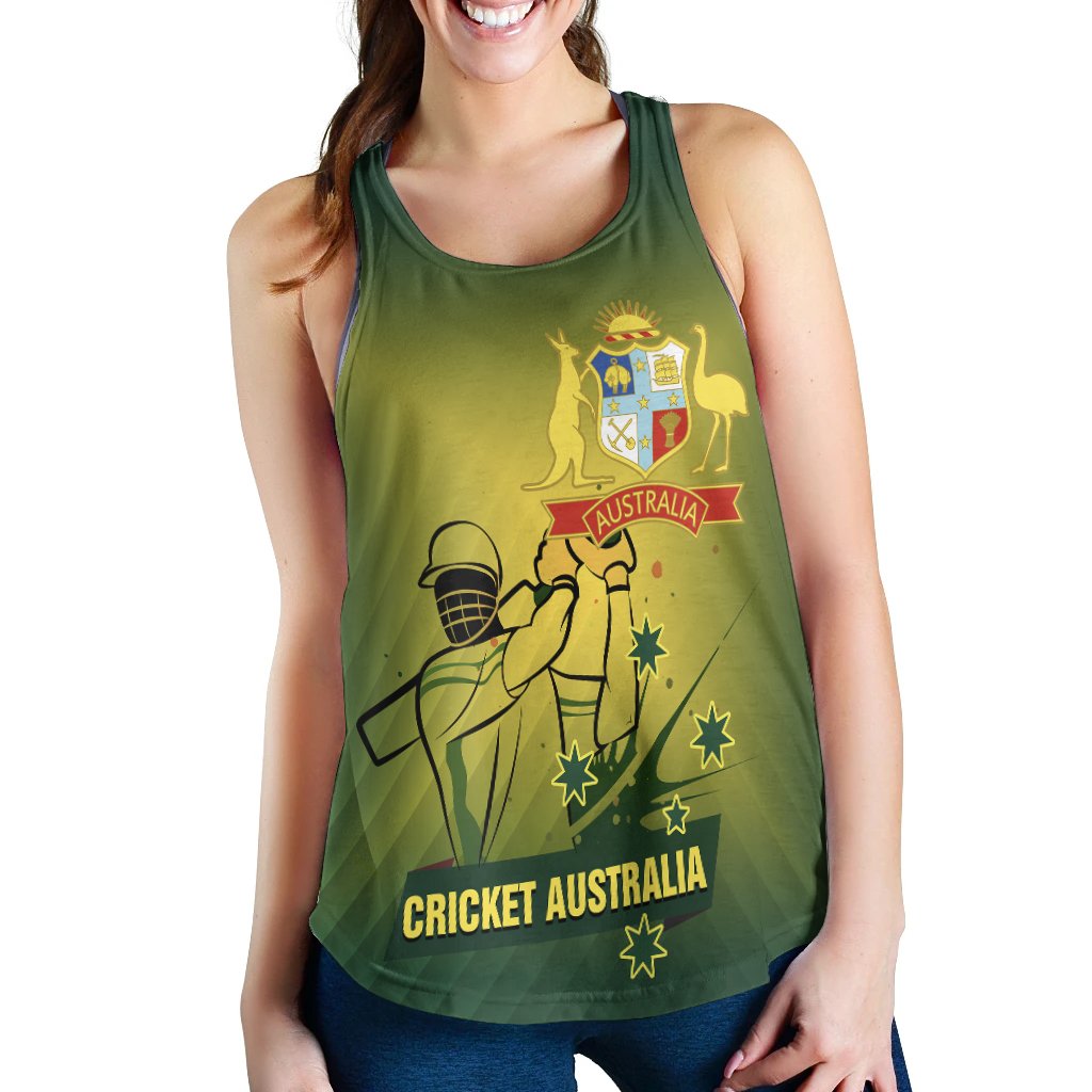 Cricket Women's Racerback Tank - Australian Cricket National Color - Vibe Hoodie