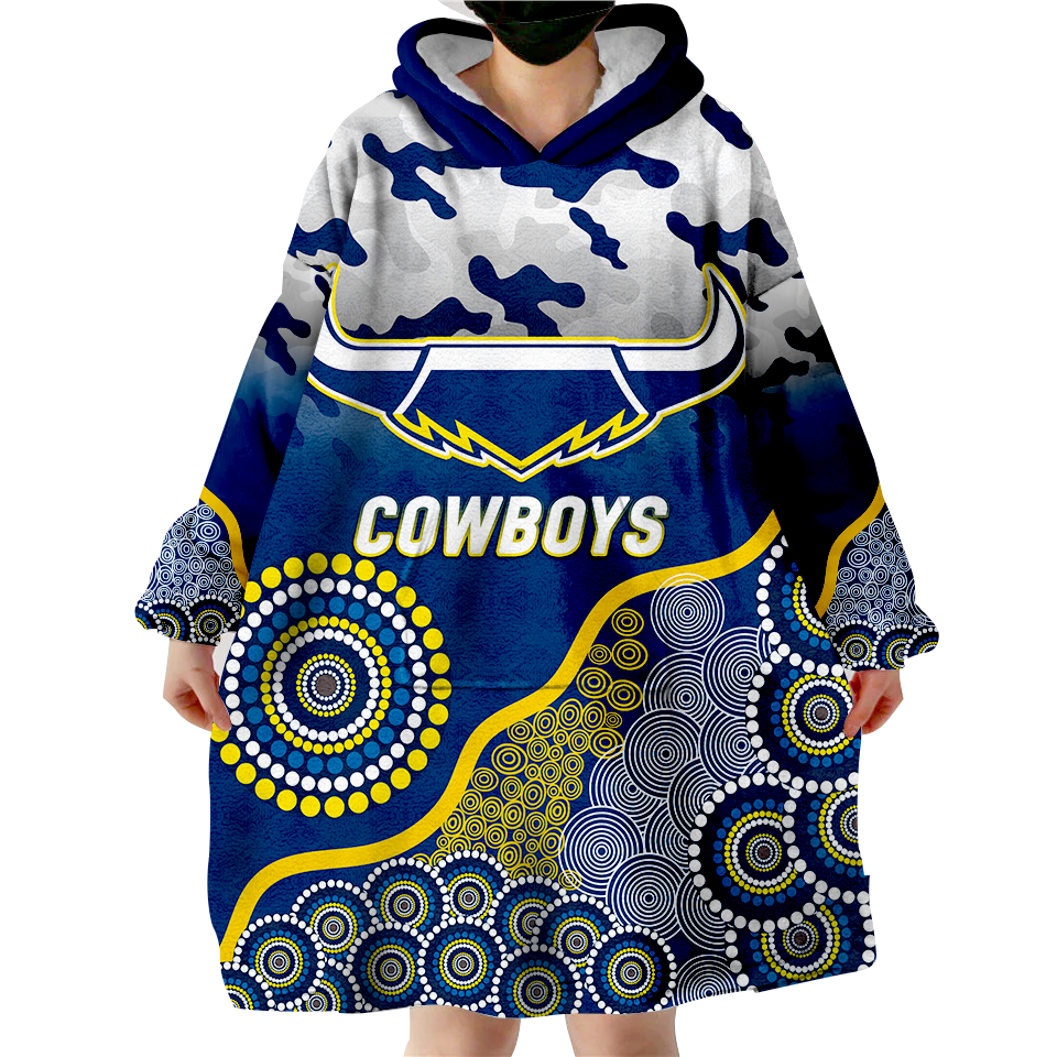 Cowboys Rugby ANZAC Day Camouflage Indigenous Art Wearable Blanket Hoodie - LT12