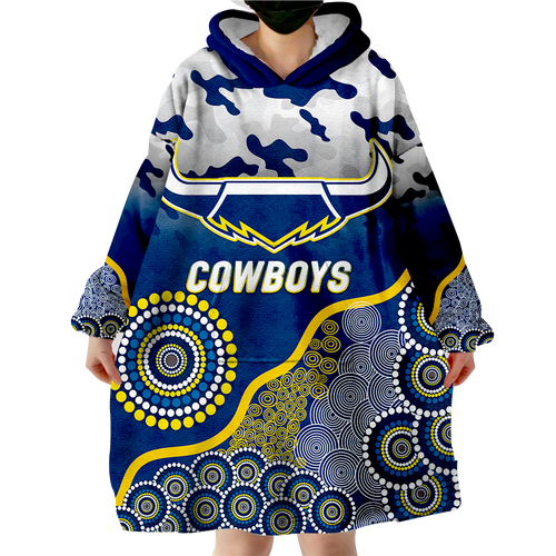Cowboys Rugby ANZAC Day Camouflage Indigenous Art Wearable Blanket Hoodie - LT12