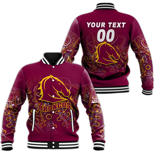 (Custom Personalised) Brisbane Broncos Rugby Indigenous Baseball Jacket - LT12