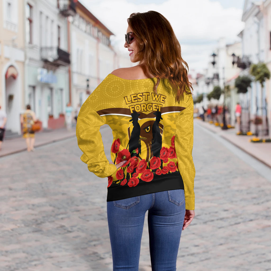 Hawks Anzac Day Women Off Shoulder Sweater - Indigenous Art
