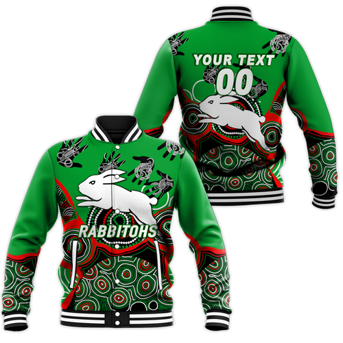 (Custom Personalised) Rabbitohs Rugby Aboriginal Art Baseball Jacket - LT12