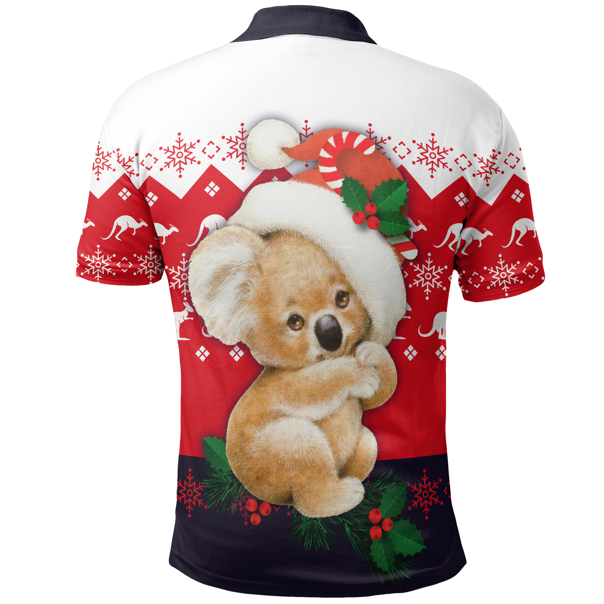 christmas-polo-shirt-koala-shirt-kangaroo-symbol-snowflakes-unisex