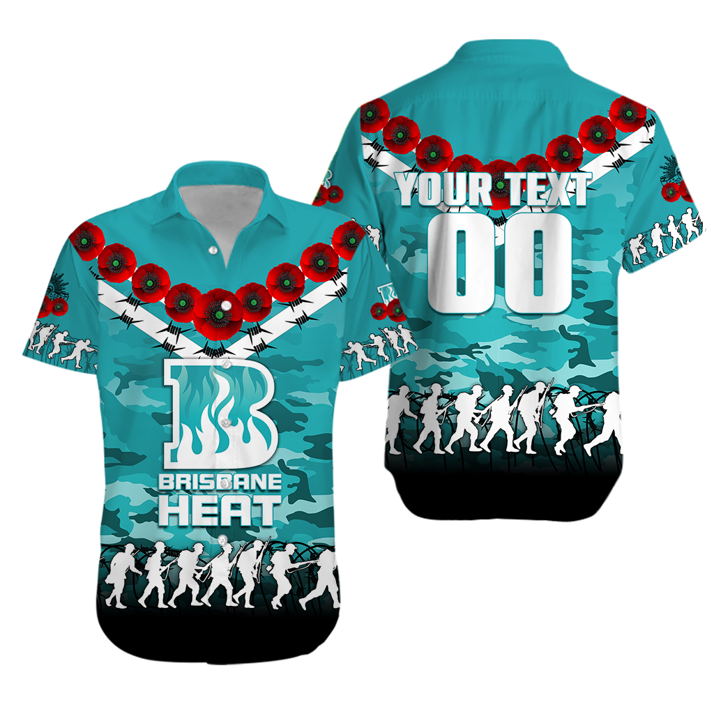 (Custom Personalised) Brisbane Heat ANZAC 2022 Hawaiian Shirt Camouflage With Poppy