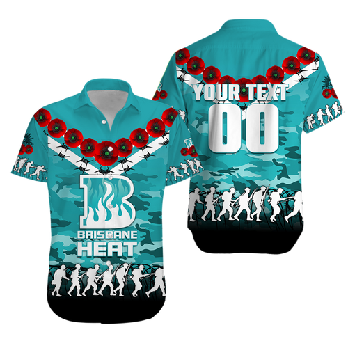 (Custom Personalised) Brisbane Heat ANZAC 2022 Hawaiian Shirt Camouflage With Poppy