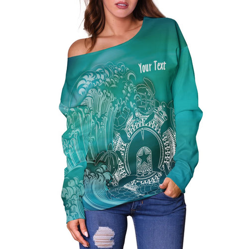 [Custom]Aboriginal Women's Off Shoulder Sweater, Torres Strait Islands in Wave - Vibe Hoodie
