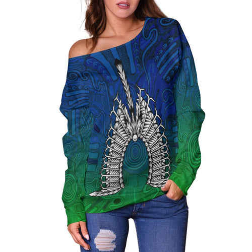 Torres Strait Islander Women's Off Shoulder Sweater - Dhari Mask - Vibe Hoodie