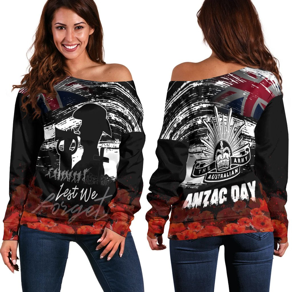 Anzac Day Women's Off Shoulder Sweater - Remembrance Anzac - Vibe Hoodie
