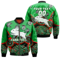 (Custom Personalised) Rabbitohs Rugby Aboriginal Art Bomber Jacket - LT12