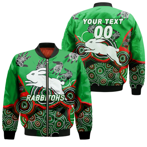 (Custom Personalised) Rabbitohs Rugby Aboriginal Art Bomber Jacket - LT12