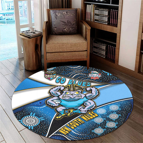 new-south-wales-rugby-league-team-round-rug-new-south-wales-blues-with-aboriginal-patterns-state-of-origin-round-rug