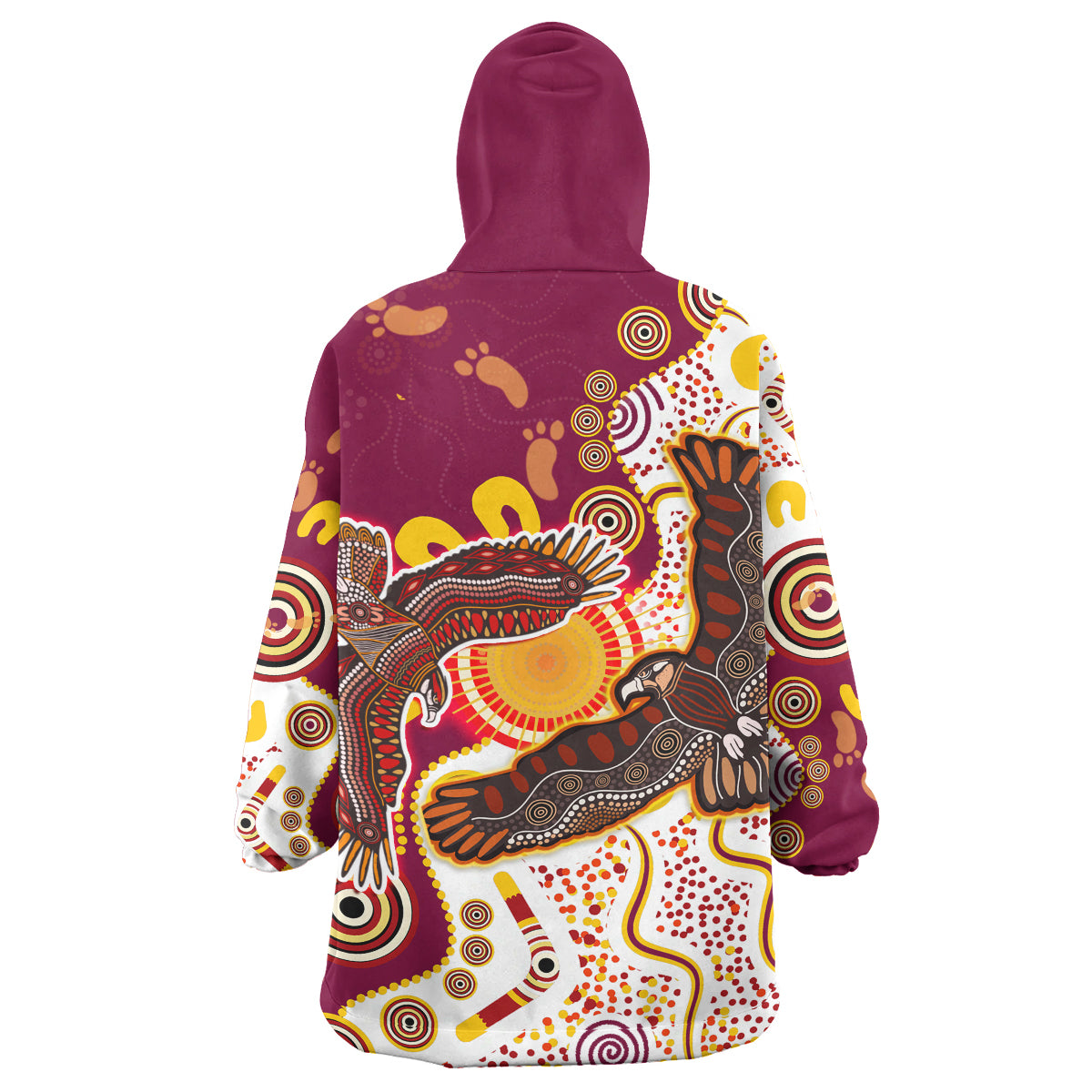 manly-sea-eagles-aboriginal-rugby-snug-hoodie-custom-double-sea-eagles-with-tribal-sun-and-footprints-oodie-blanket