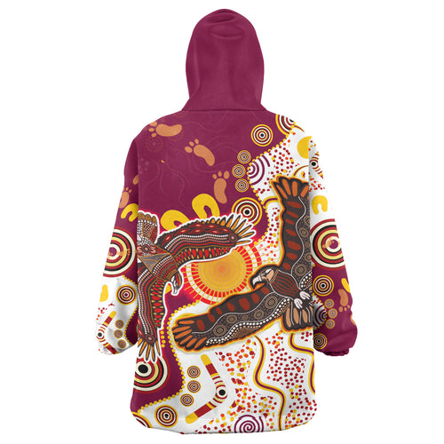 manly-sea-eagles-aboriginal-rugby-snug-hoodie-custom-double-sea-eagles-with-tribal-sun-and-footprints-oodie-blanket