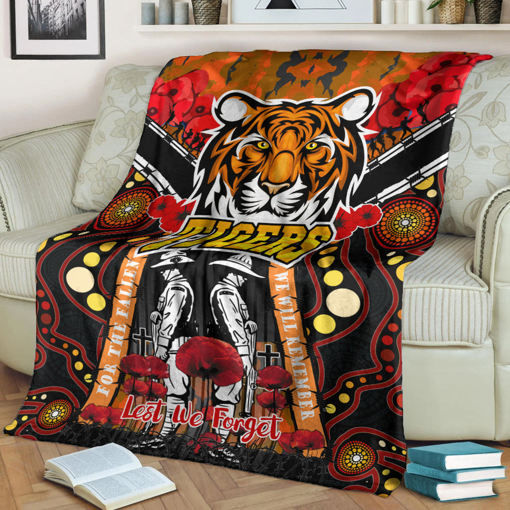 tigers-rugby-anzac-day-watercolour-blanket-custom-remembrance-west-tigers-with-poppy-flower