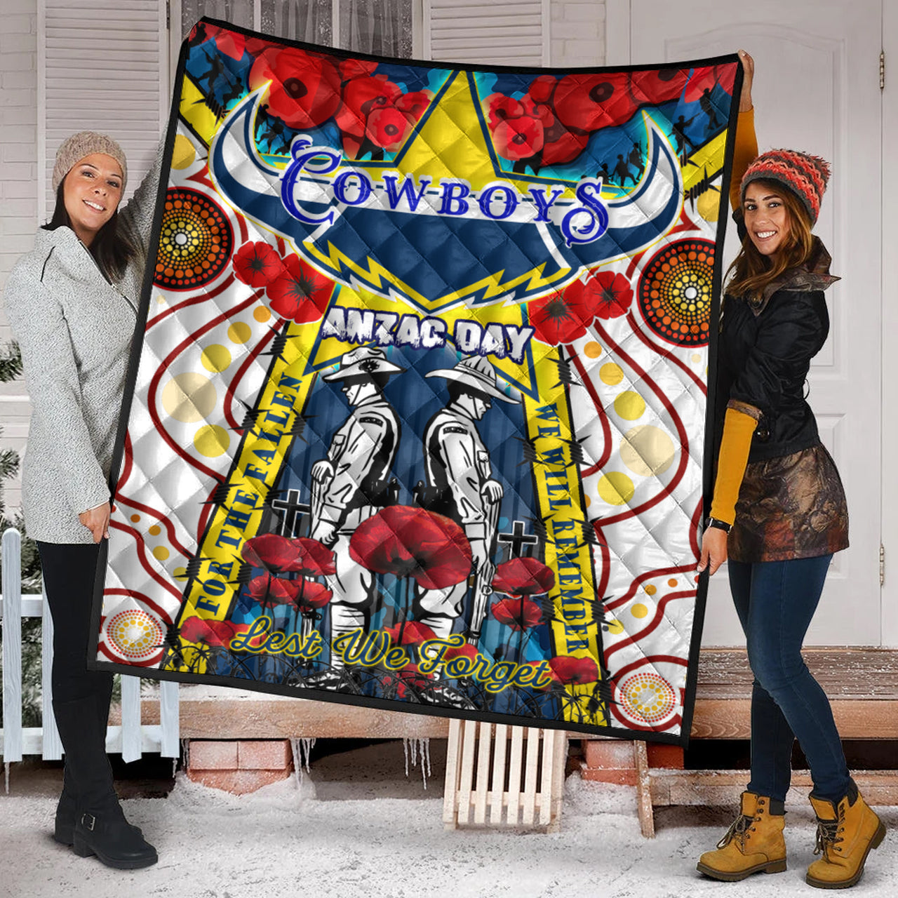 cowboys-anzac-day-watercolour-rugby-quilt-custom-remembrance-cowboys-with-poppy-flower