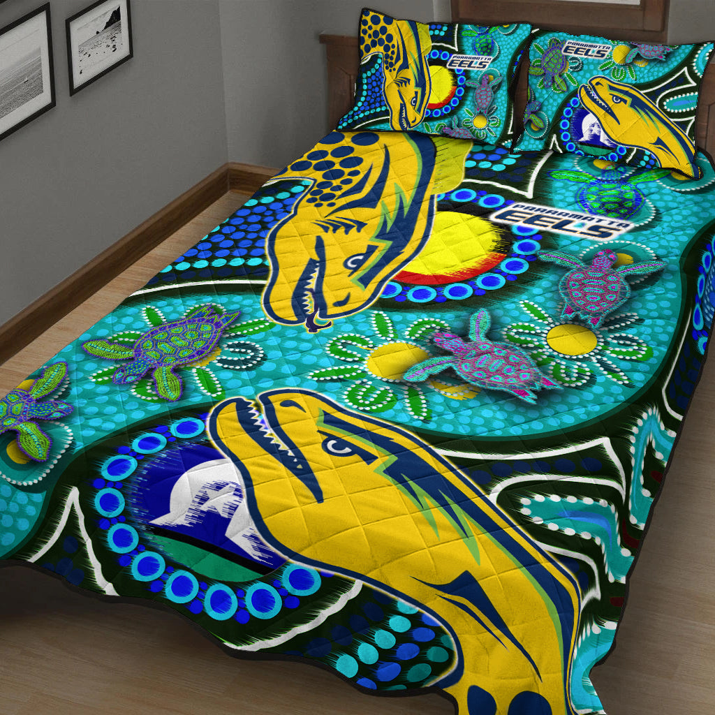 eels-rugby-quilt-bed-set-custom-indigenous-eels-with-aboriginal-and-torres-strait-islander-flag