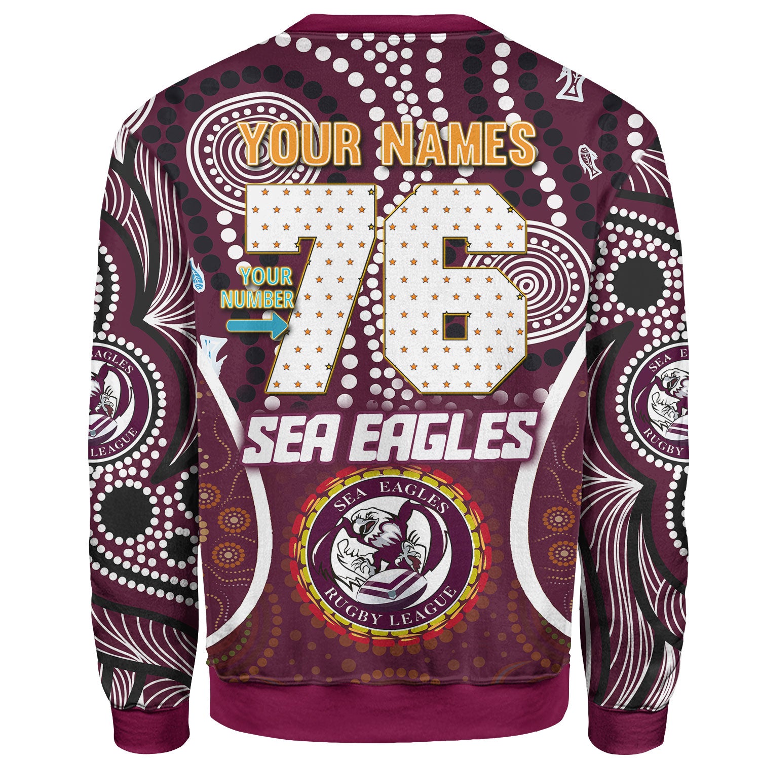 sea-eagles-rugby-sweatshirt-custom-manly-sea-eagles-mascot-with-aboriginal-art-personalised-player-and-number-sweatshirt