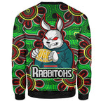 rabbitohs-rugby-custom-sweatshirt-rabbitohs-with-rugby-ball-aboriginal-style-of-dot-painting-patterns-custom-sweatshirt