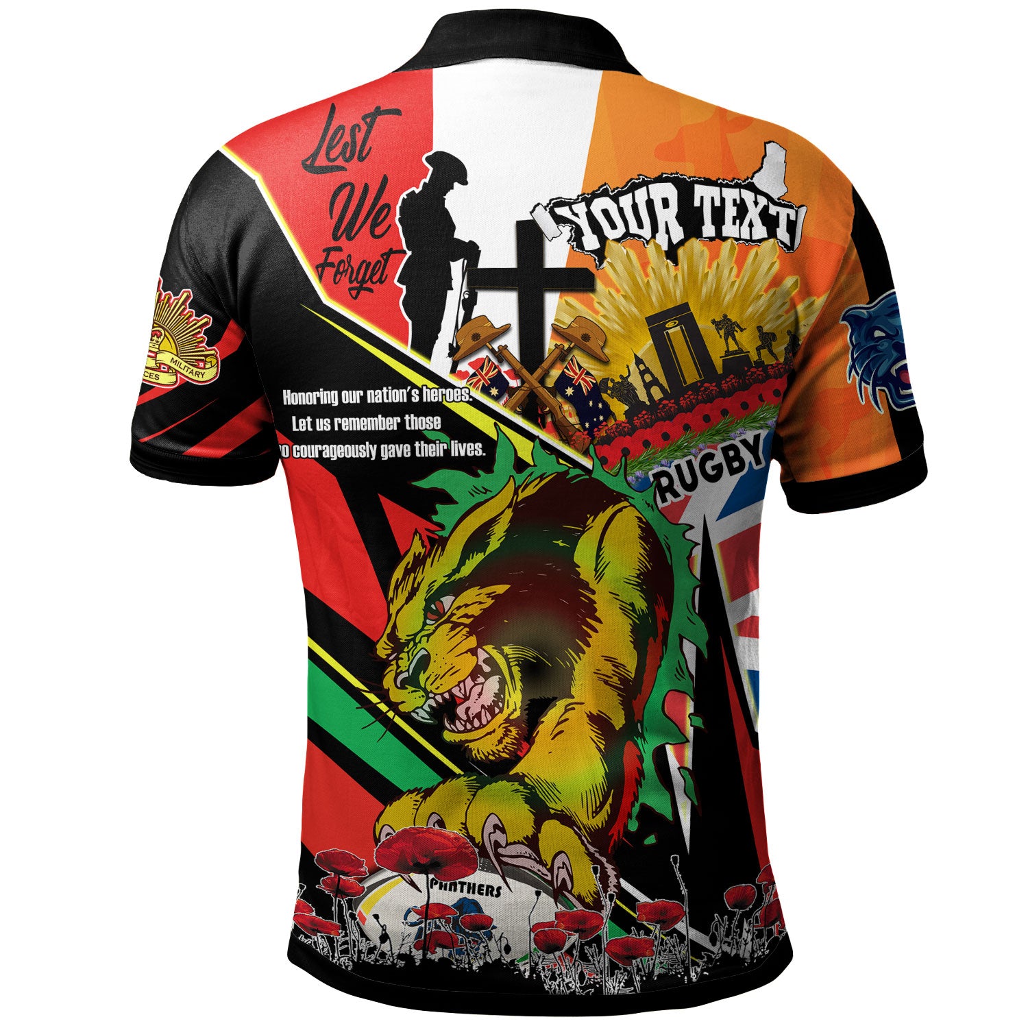 panthers-rugby-polo-shirt-custom-remembrance-panthers-anzac-quote-with-poppy-and-rosemary-polo-shirt