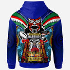 Warriors Rugby Custom Anzac Hoodie - Remembrance Warriors With Maori Mask And Aboriginal Patterns (Home and Away) LT10