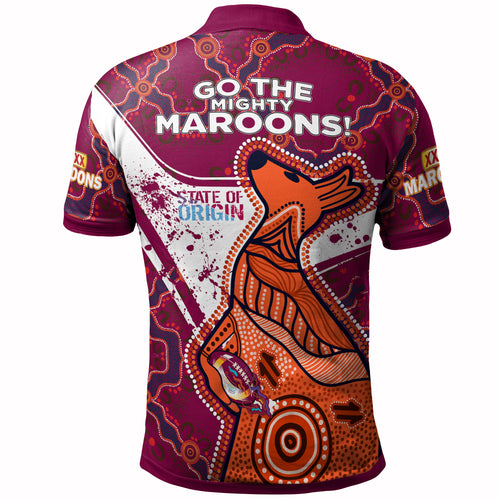 queensland-rugby-league-team-polo-shirt-custom-queensland-maroons-kangaroo-state-of-origin-dot-art-painting-splash-polo-shirt