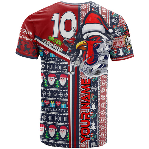 roosters-rugby-christmas-t-shirt-custom-scratch-roosters-snowflakes-ho-ho-ho-personalized-name-and-number-t-shirt