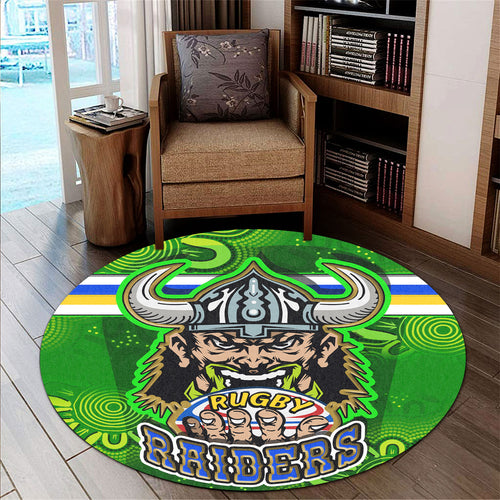 raiders-rugby-round-rug-raiders-holding-ball-in-hand-with-dot-art-aboriginal-background-round-rug