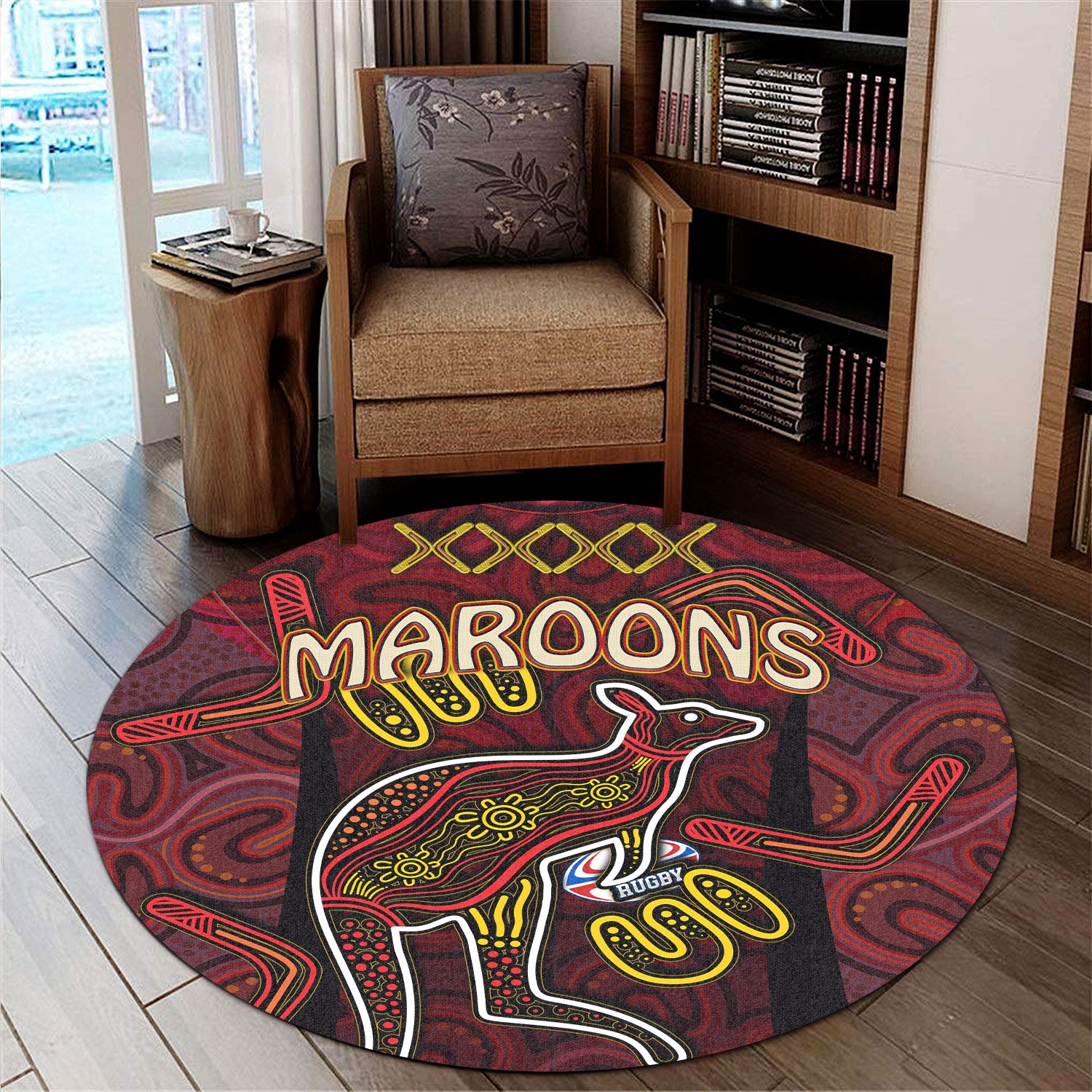 maroons-rugby-round-rug-qld-maroons-kangaroo-with-aboriginal-culture-round-rug
