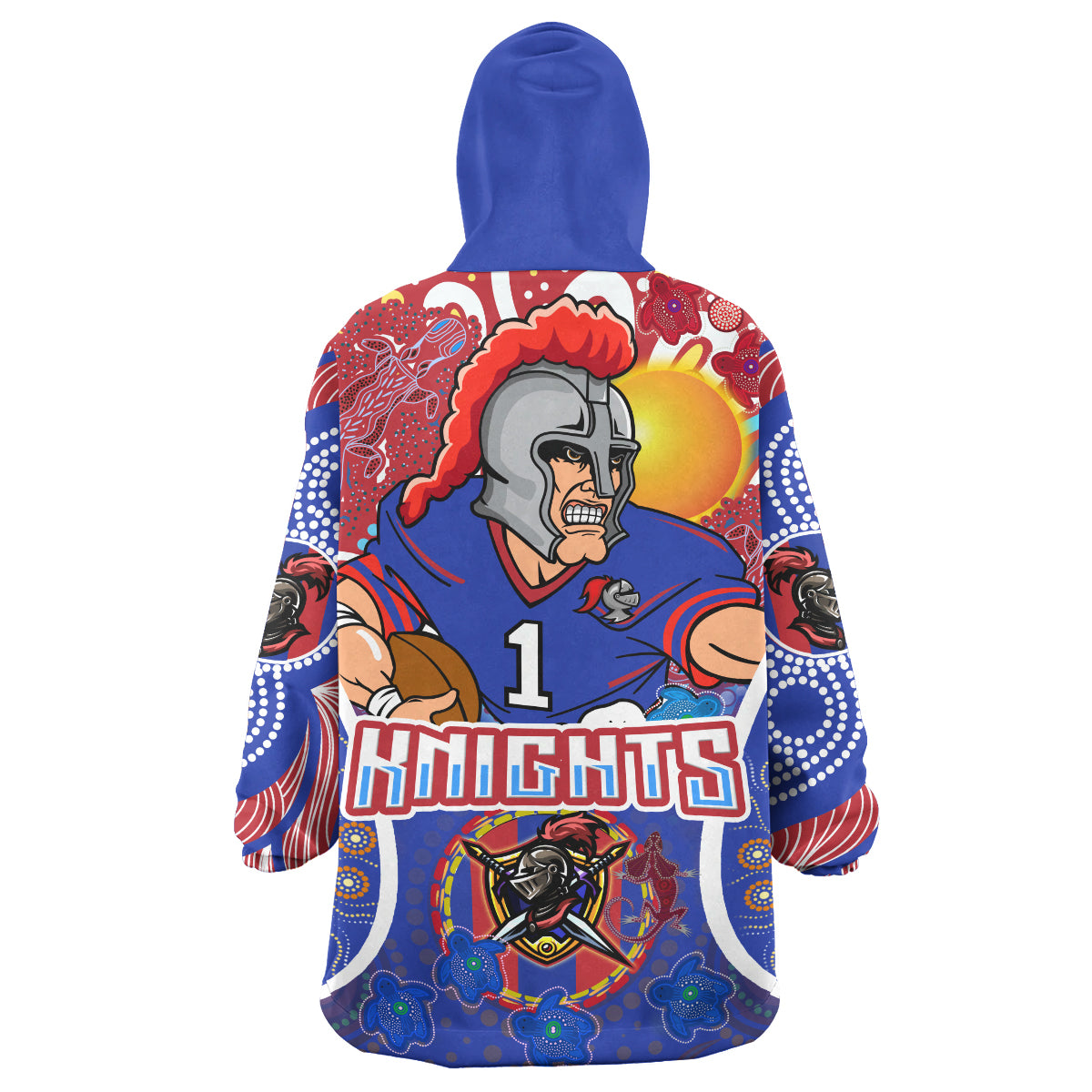 knights-rugby-snug-hoodie-custom-indigenous-newcastle-knights-mascot-with-aboriginal-art-personalised-player-and-number-oodie-blanket