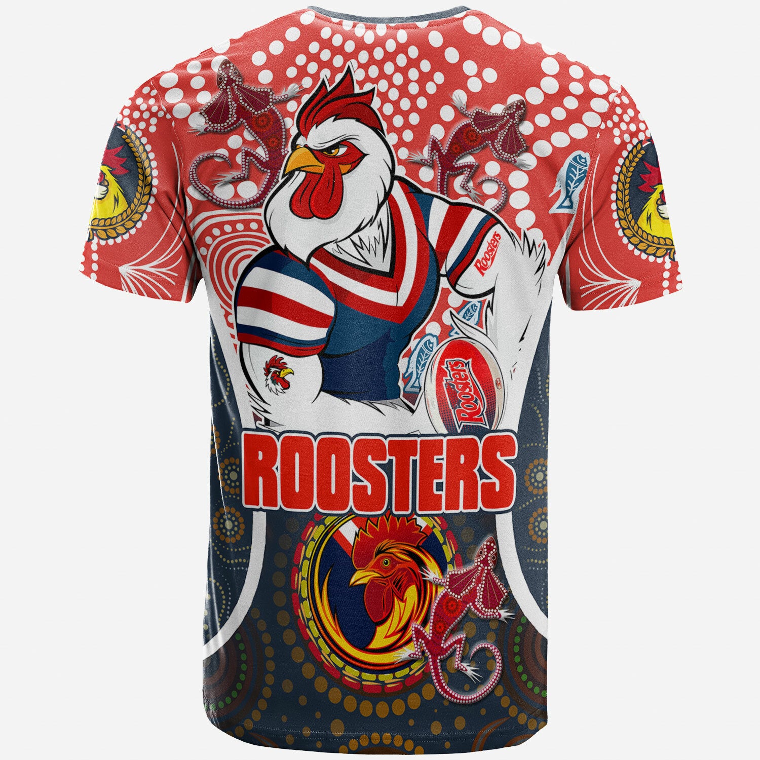 roosters-rugby-t-shirt-custom-sydney-roosters-champion-mascot-with-aboriginal-art-personalised-player-and-number-t-shirt