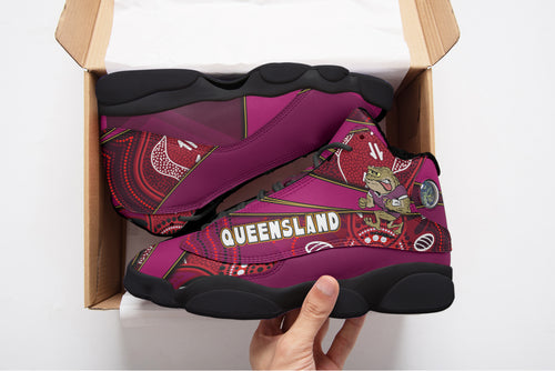 queensland-rugby-league-team-high-top-basketball-shoes-j13-queensland-maroons-mascot-aboriginal-art-state-of-origin-sneakers-j13