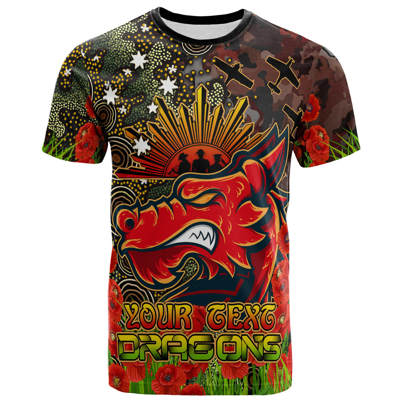 stgeorge-rugby-t-shirt-custom-anzac-dragons-with-remembrance-poppy-and-indigenous-patterns-t-shirt-1