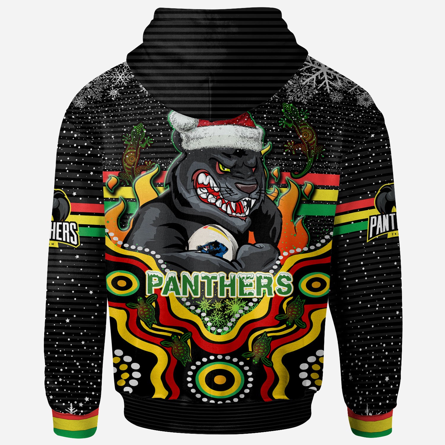 panthers-rugby-christmas-hoodie-custom-christmas-indigenous-penrith-panthers-personalised-name-and-number-hoodie