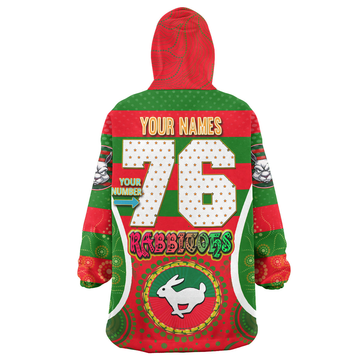 rabbitohs-rugby-snug-hoodie-custom-angry-rabbitohs-100-south-personalised-player-and-number-aboriginal-pride-oodie-blanket