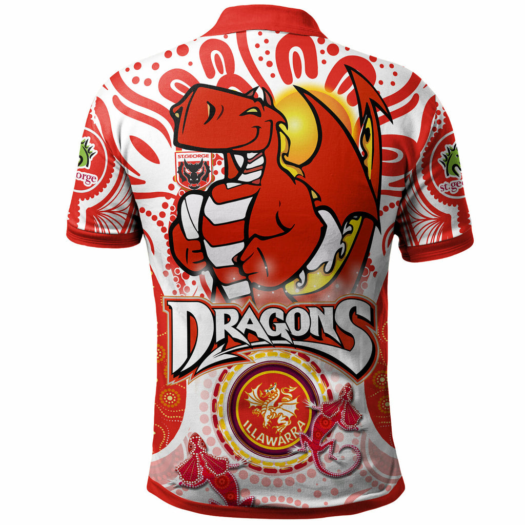 st-george-rugby-polo-shirt-custom-st-george-illawarra-dragons-mascot-with-aboriginal-art-personalised-player-and-number-polo-shirt