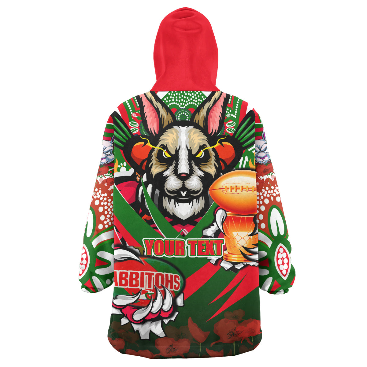 rabbitohs-premierships-rugby-snug-hoodie-custom-go-rabbitohs-champion-claw-scratch-aboriginal-culture-oodie-blanket