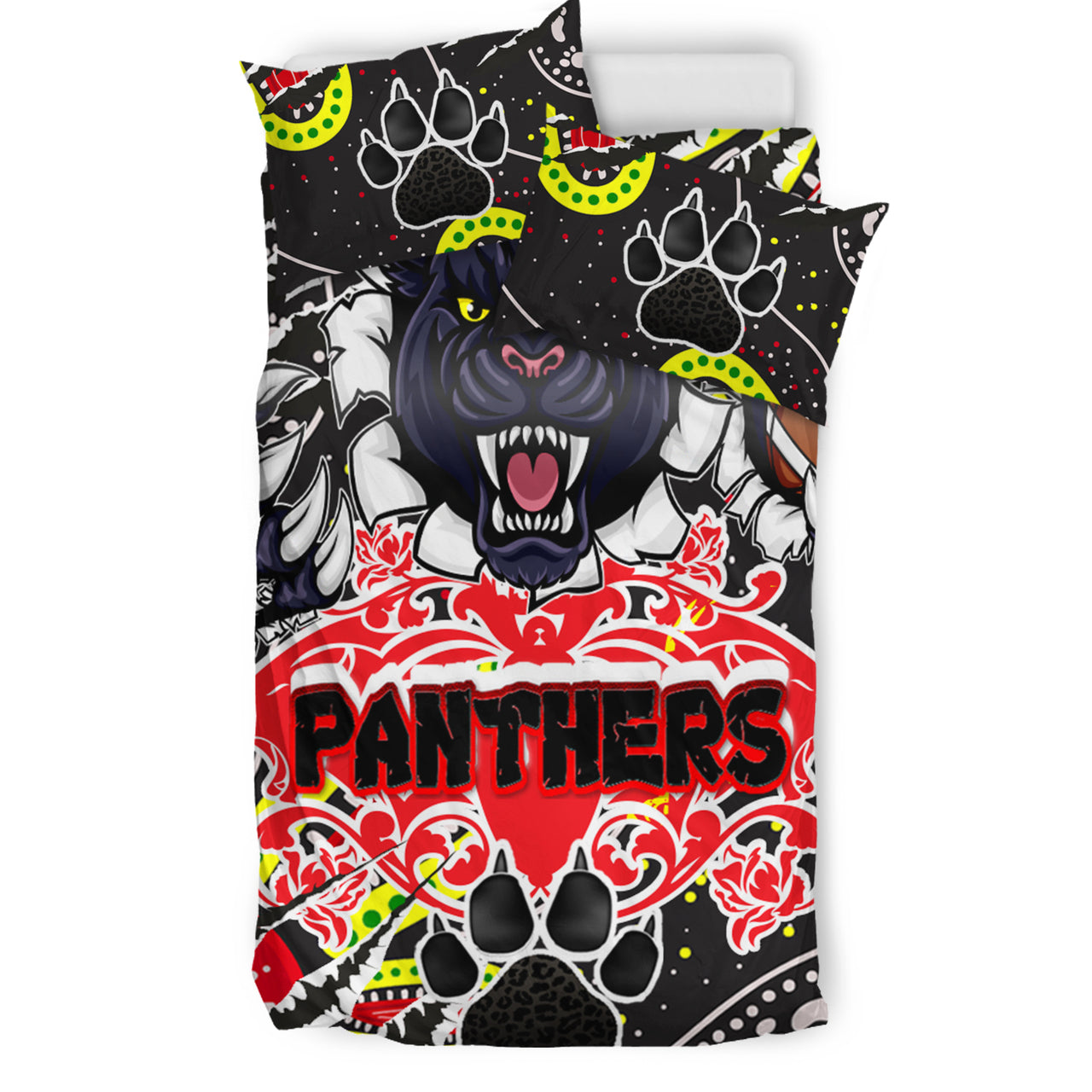 panthers-rugby-aboriginal-bedding-set-indigenous-super-black-panthers-scratch-style