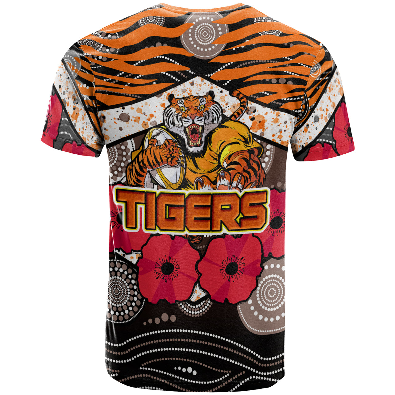 tigers-rugby-t-shirt-aboriginal-aboriginal-tiger-skin-texture-anzac-day-tiger-with-poppy-t-shirt