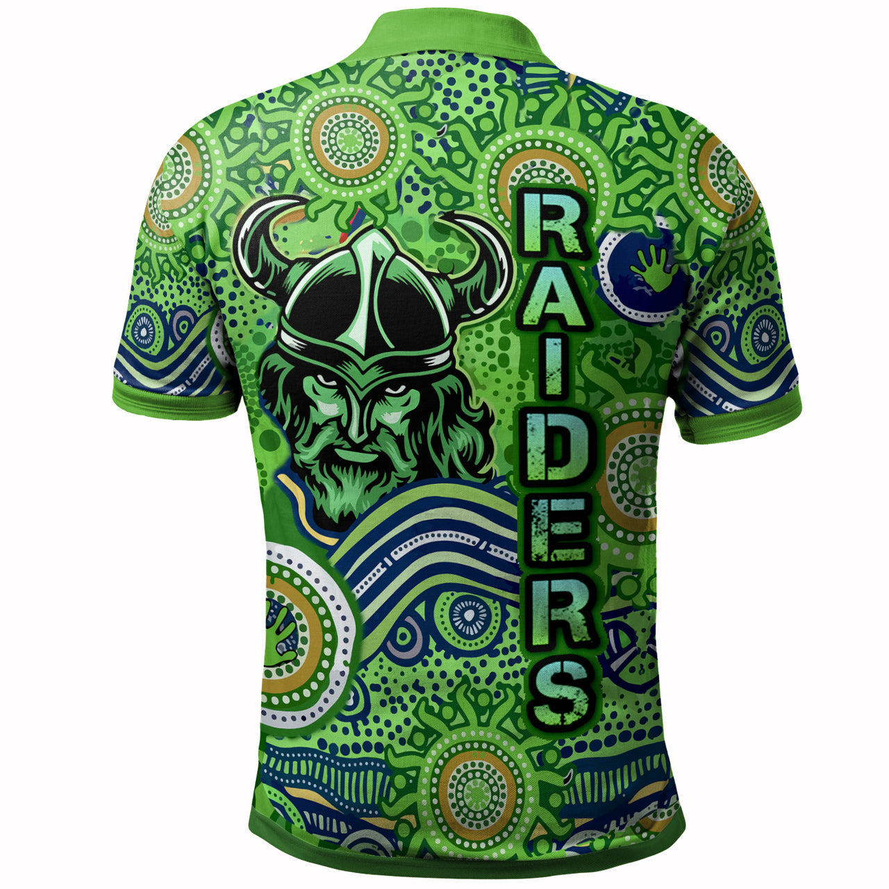 raiders-rugby-naidoc-week-watercolour-dot-painting-polo-shirt-custom-canberra-raiders-getting-up-standing-up-showing-up