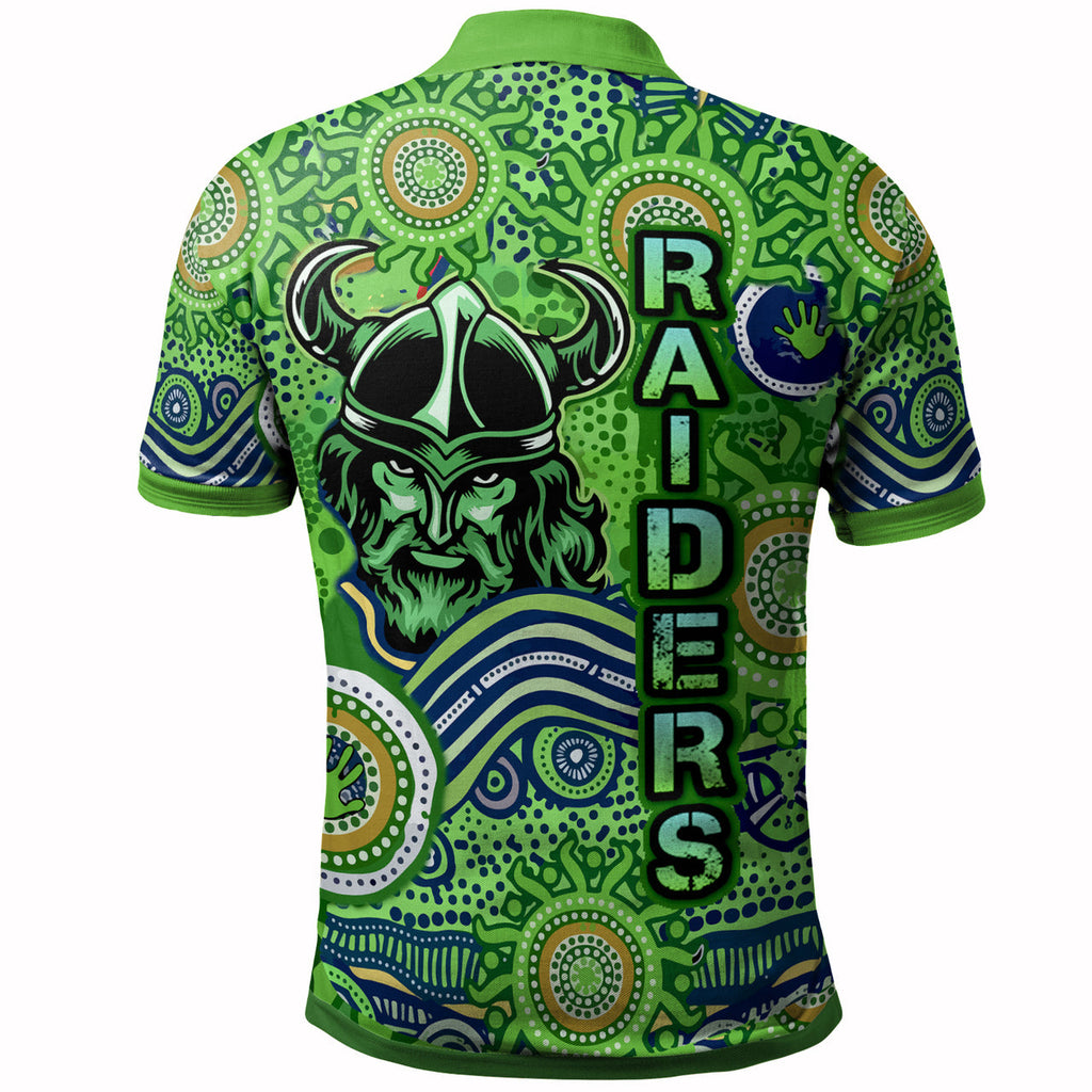 raiders-rugby-naidoc-week-watercolour-dot-painting-polo-shirt-custom-canberra-raiders-getting-up-standing-up-showing-up