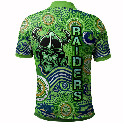raiders-rugby-naidoc-week-watercolour-dot-painting-polo-shirt-custom-canberra-raiders-getting-up-standing-up-showing-up